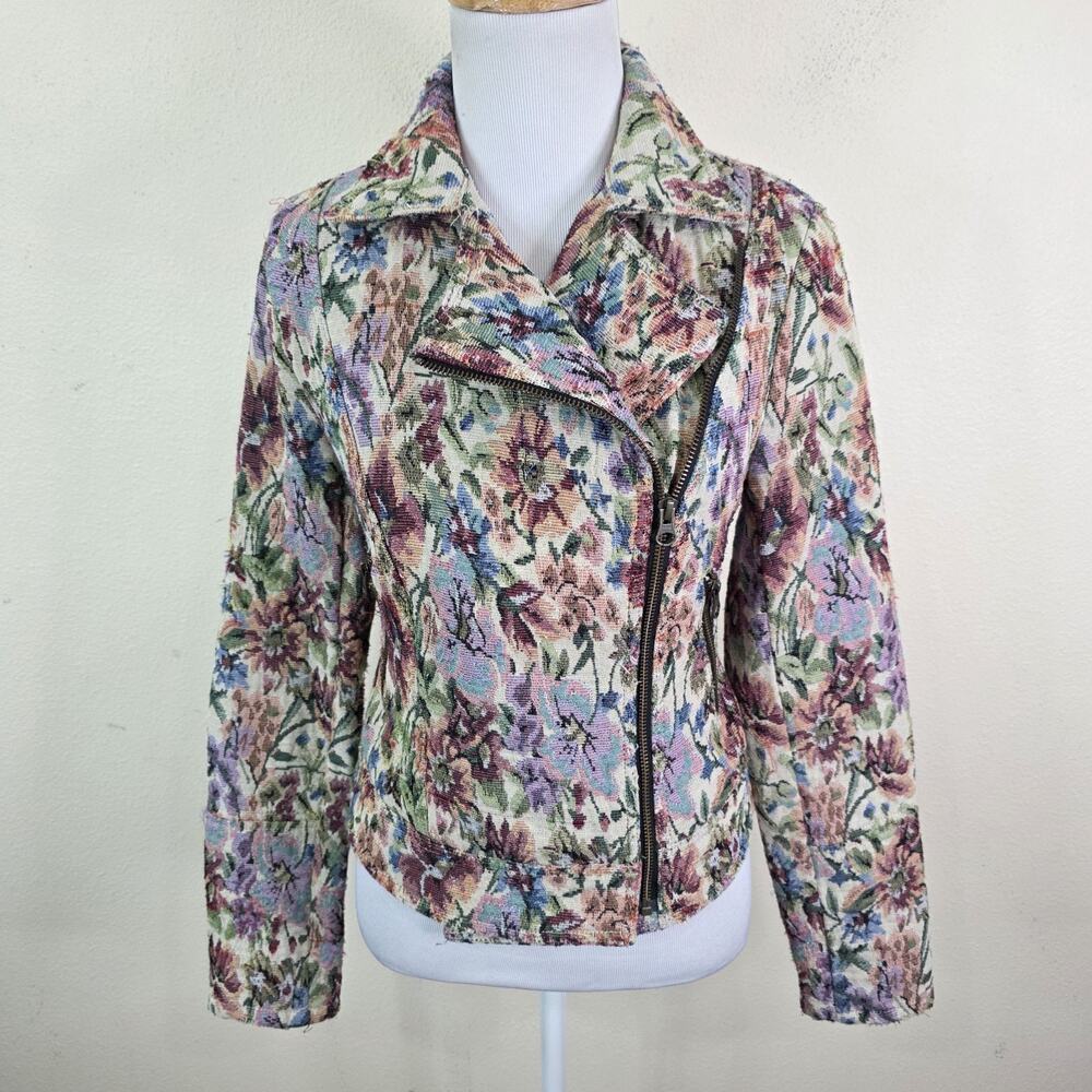Free People Floral Tapestry Moto Jacket Womens Size 4 Pockets Lined